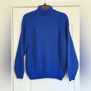 Gerard Works Vintage Medium Royal Blue Cable Knit Chunk Turtleneck Sweater